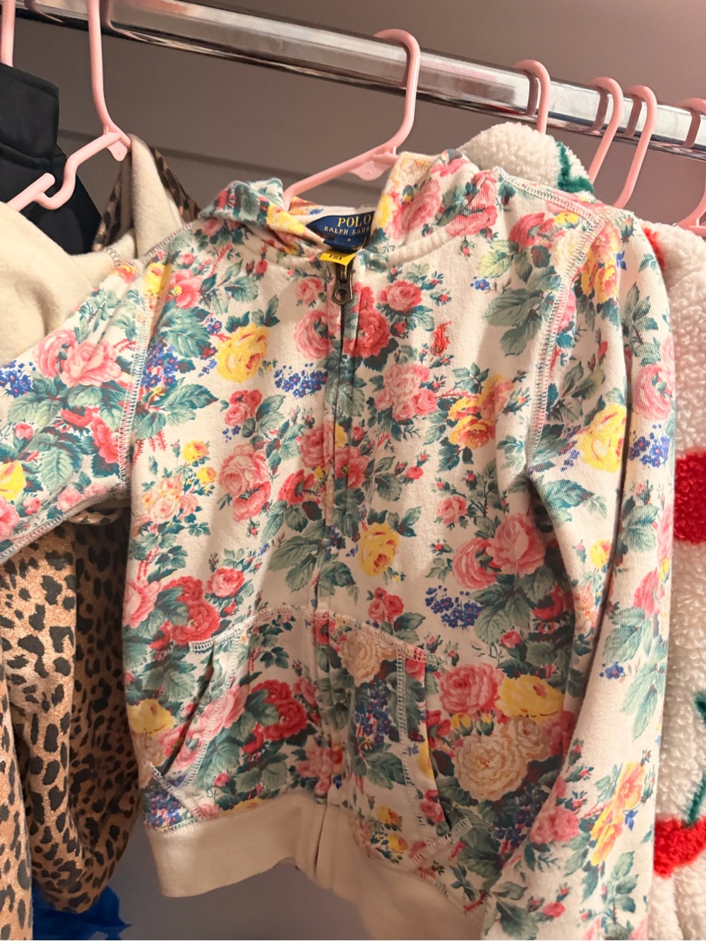 Polo by Ralph Lauren Cream Floral Zip Hoodie with Pink & Yellow Flowers